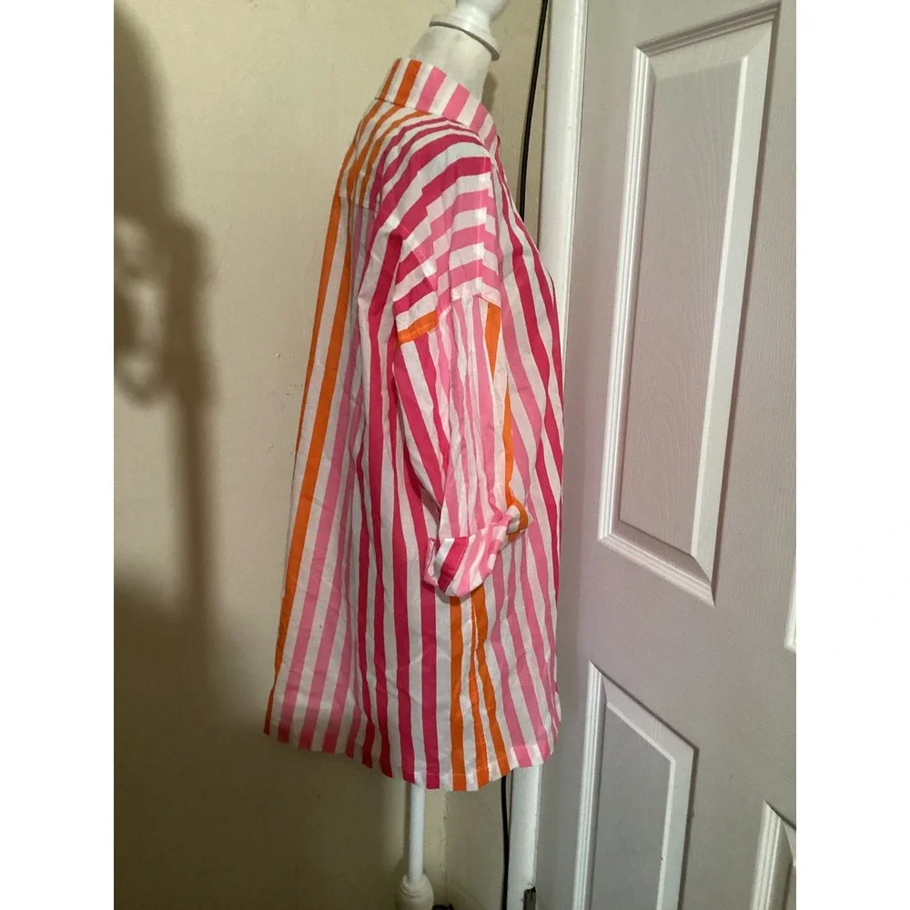 Beach Riot NWOT Pink Orange Striped Oversized Button Down Shirt Cover Up S/M
